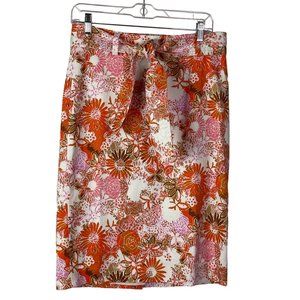 1901 Floral Pencil Skirt Belted Retro Print Knee Length Size 2